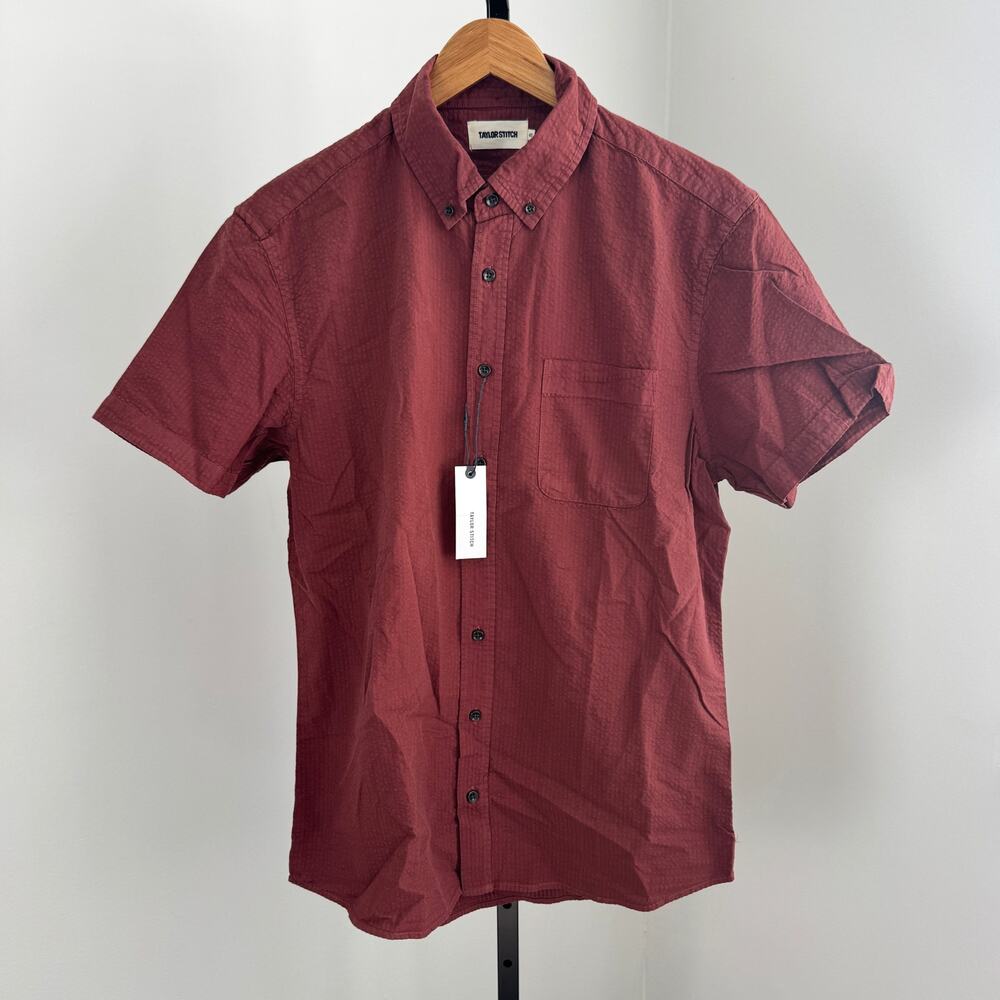 Taylor Stitch Short Sleeve Jack Dried Cherry Seersucker Button Shirt 40 NEW Top